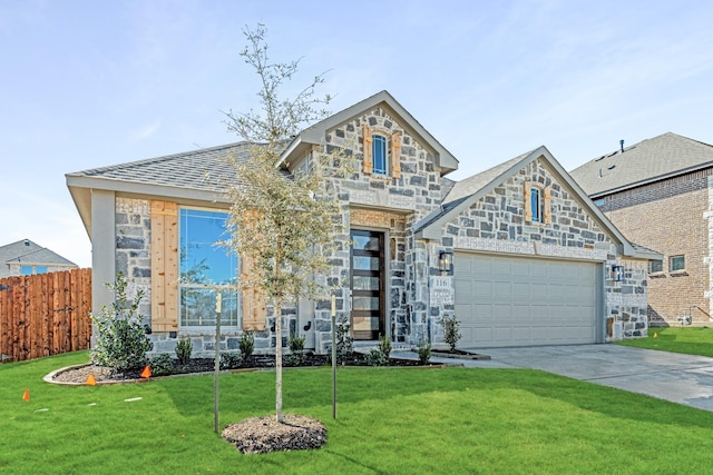 view of front of house featuring a garage and a front lawn