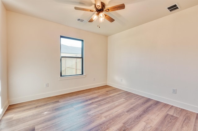 empty room featuring ceiling fan and light wood-type flooring