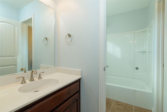 bathroom featuring vanity, tile patterned floors, and  shower combination