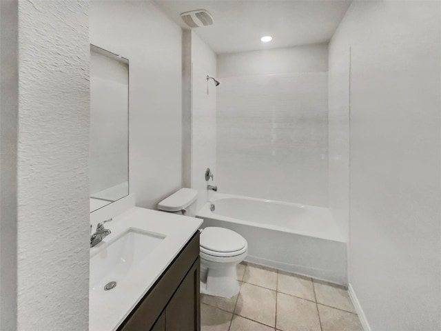 full bathroom featuring tile patterned floors, vanity, toilet, and shower / bathing tub combination