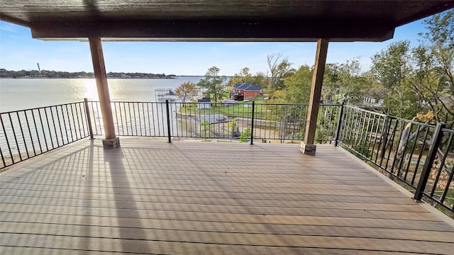 deck with a water view