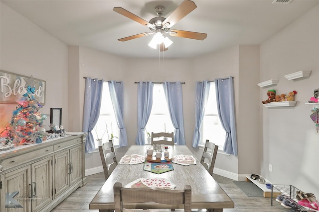 dining area featuring ceiling fan