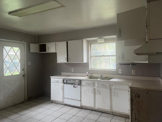 kitchen featuring white dishwasher, sink, a wealth of natural light, and white cabinets