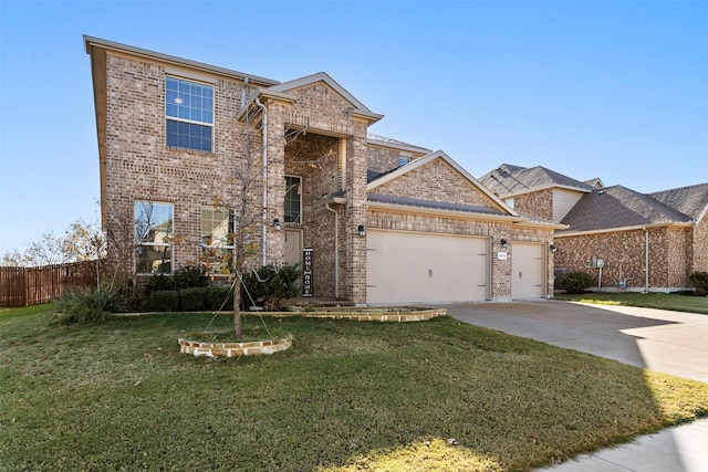 view of front of house with a garage and a front lawn