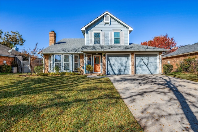 front facade featuring central AC unit and a front lawn