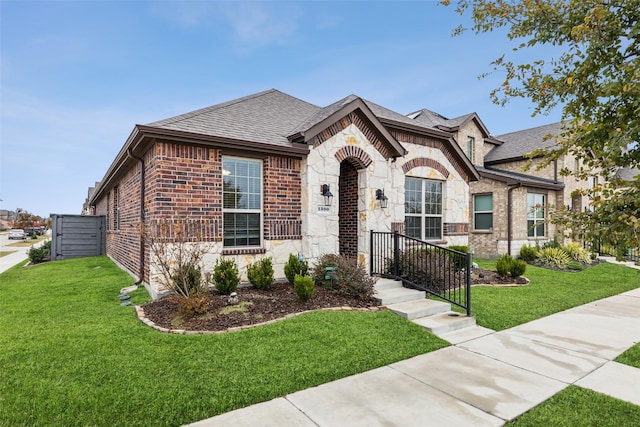 view of front of property featuring a front lawn