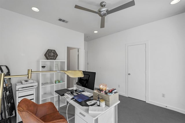 home office with ceiling fan