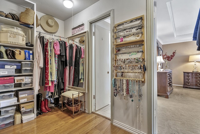 spacious closet featuring light hardwood / wood-style floors