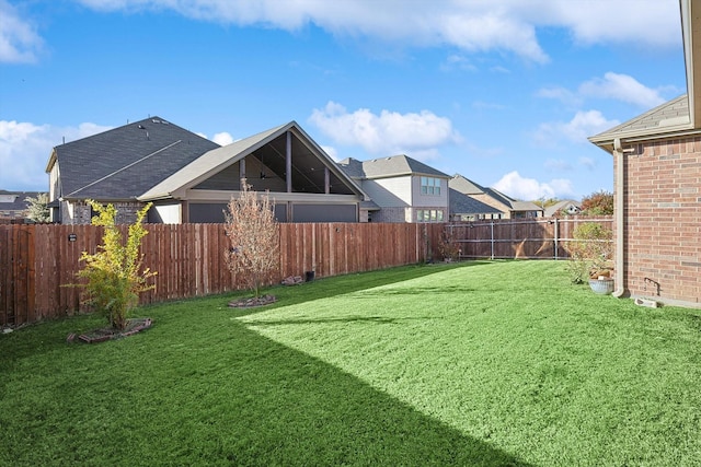 view of yard featuring a residential view and a fenced backyard