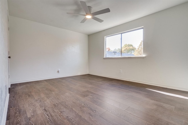 empty room with wood-type flooring and ceiling fan