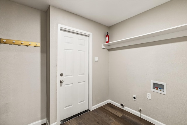 laundry room with gas dryer hookup, dark hardwood / wood-style flooring, washer hookup, and hookup for an electric dryer