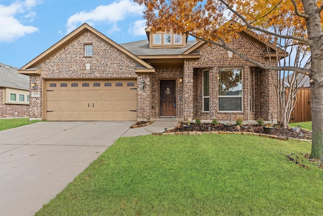 view of front of house featuring a front lawn and a garage