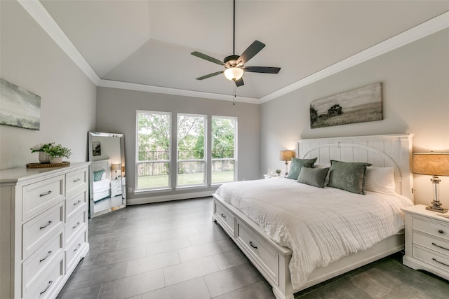 bedroom featuring crown molding and ceiling fan