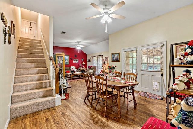 dining room featuring ceiling fan and wood-type flooring