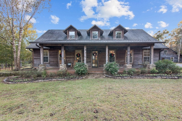 view of front facade featuring a front yard and covered porch