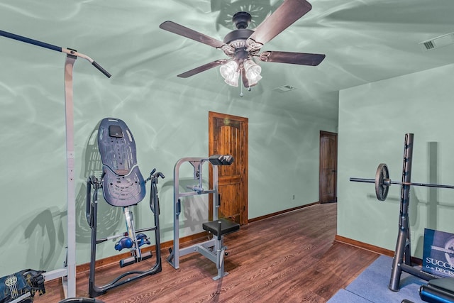 workout area featuring hardwood / wood-style flooring