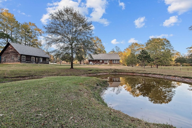 view of yard with a water view