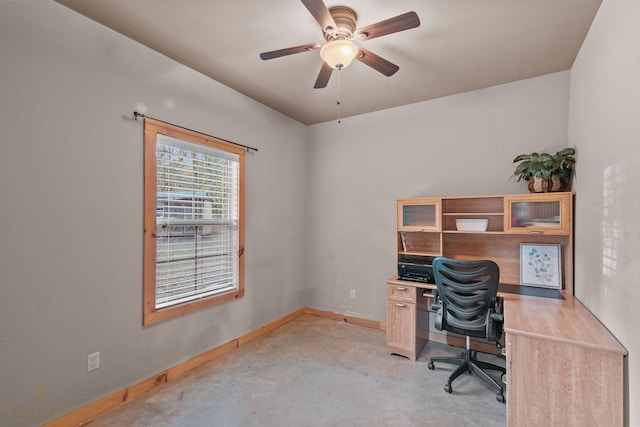 436 Goldsberry Cir, Shreveport, LA 71106 - office featuring baseboards, ceiling fan, and concrete flooring