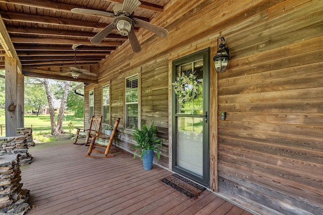 436 Goldsberry Cir, Shreveport, LA 71106 - wooden deck featuring ceiling fan and covered porch