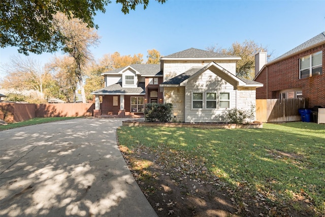 view of front of home featuring fence and a front yard