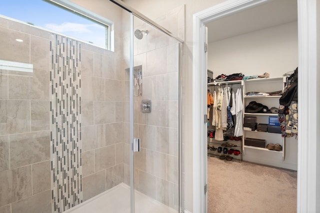 bathroom featuring a shower with door