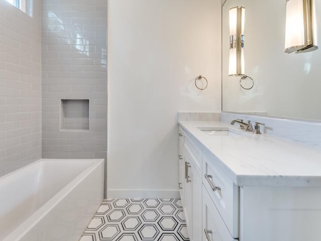 bathroom with vanity and tile patterned floors