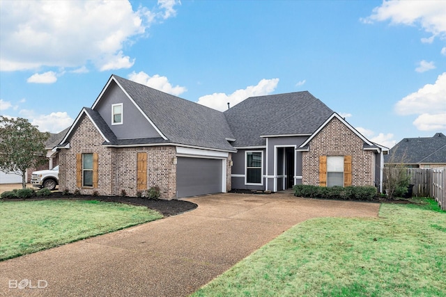 front facade featuring a garage and a front lawn