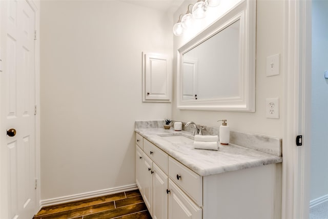 bathroom featuring vanity and hardwood / wood-style flooring