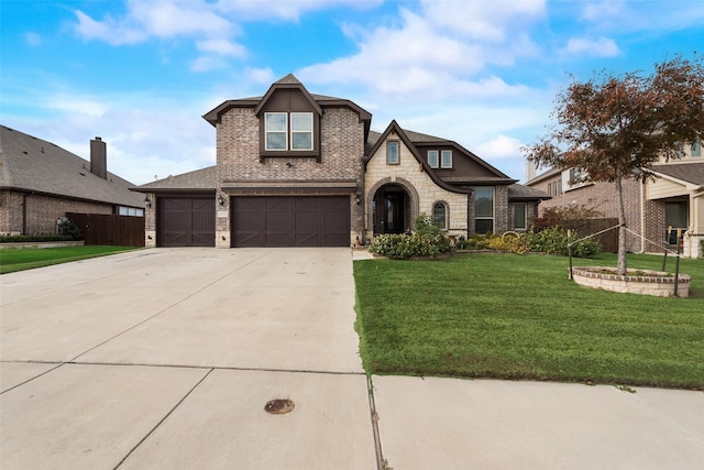 view of front facade featuring a front yard and a garage