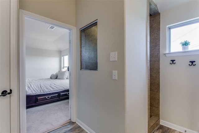 hallway with hardwood / wood-style floors and plenty of natural light