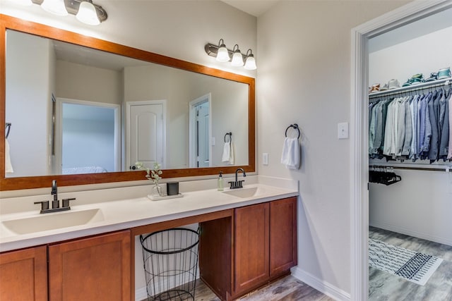 bathroom featuring hardwood / wood-style flooring and vanity