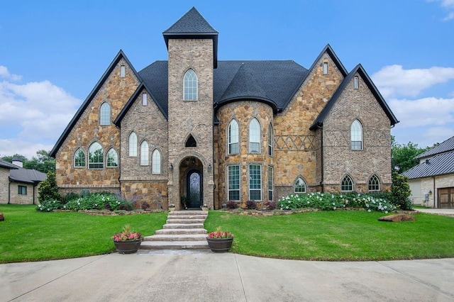 1714 Maranatha Way, Southlake, TX 76092 - french provincial home with a front lawn, stone siding, brick siding, and roof with shingles