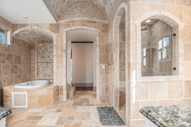 1714 Maranatha Way, Southlake, TX 76092 - full bath with tile walls, a bath, stone tile flooring, and a tile shower