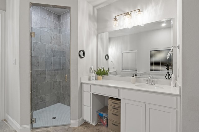 bathroom featuring vanity and walk in shower