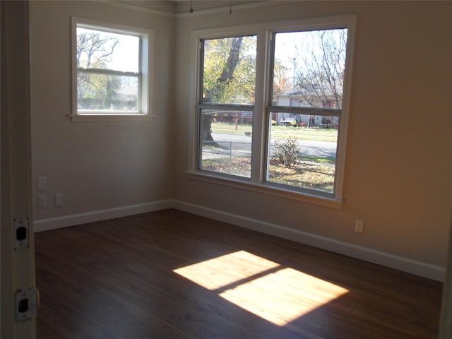 spare room with dark wood-type flooring