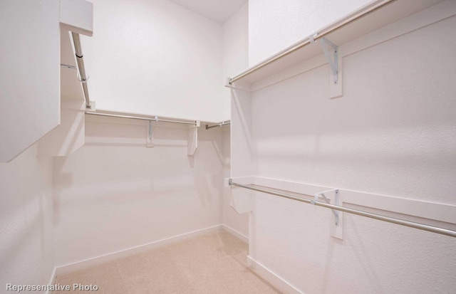 walk in closet with light colored carpet