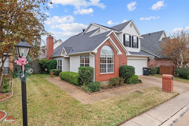 view of front facade featuring a front yard and a garage