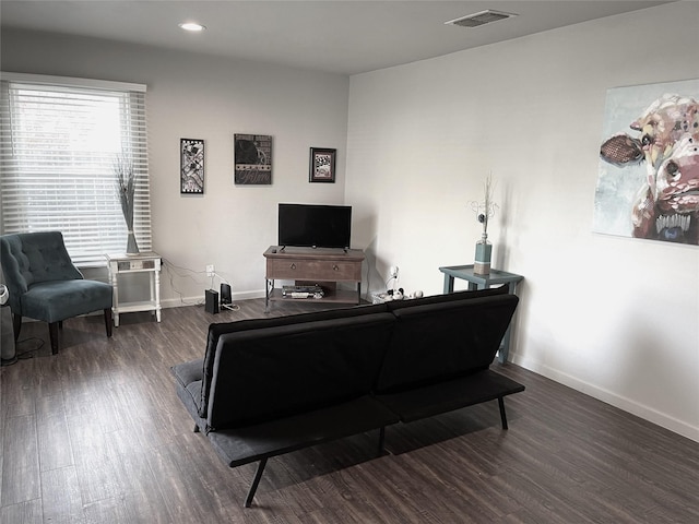 living room featuring dark hardwood / wood-style floors