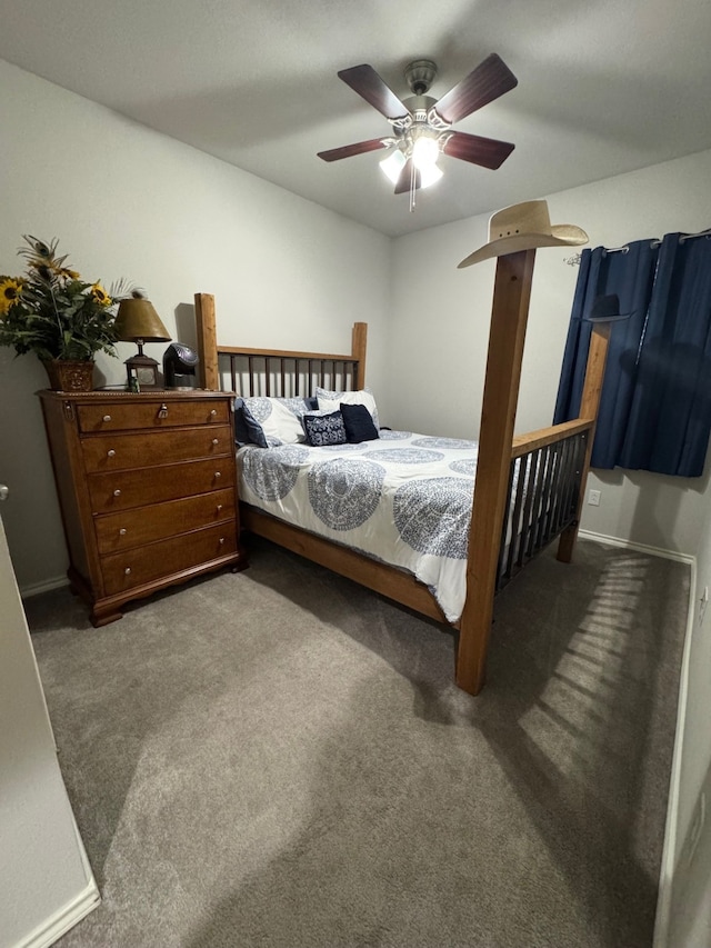 bedroom featuring carpet floors and ceiling fan