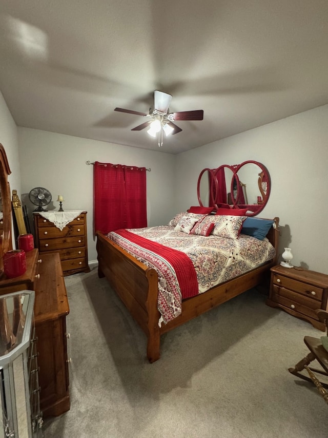 bedroom featuring carpet flooring and ceiling fan