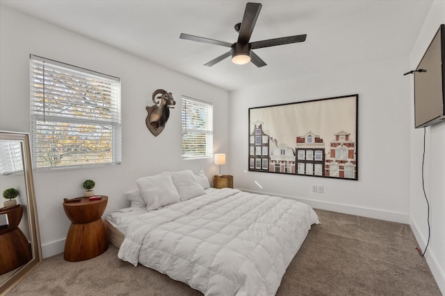 bedroom featuring carpet flooring and ceiling fan