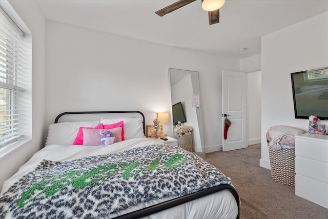 bedroom featuring carpet floors and ceiling fan