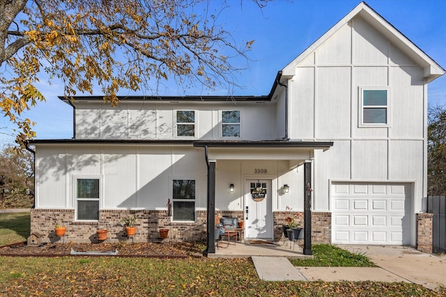 view of front facade with a garage and a porch