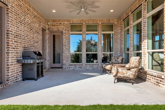 view of patio / terrace featuring grilling area and ceiling fan