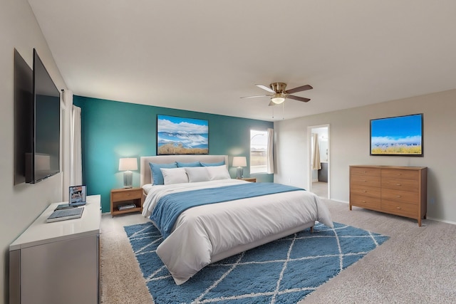 bedroom featuring carpet flooring and ceiling fan