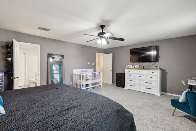 unfurnished bedroom with ceiling fan and carpet floors