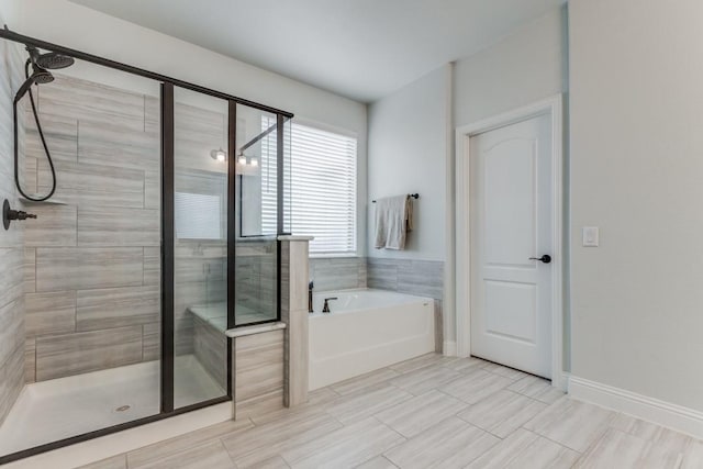 bathroom with plus walk in shower