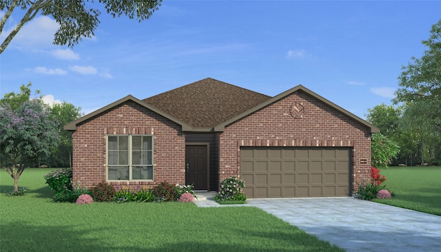 view of front of home featuring a garage and a front yard