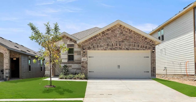 view of front of home featuring a garage and a front lawn