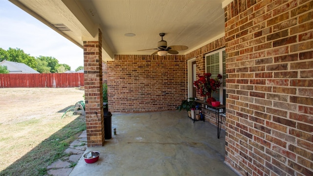 view of patio with ceiling fan